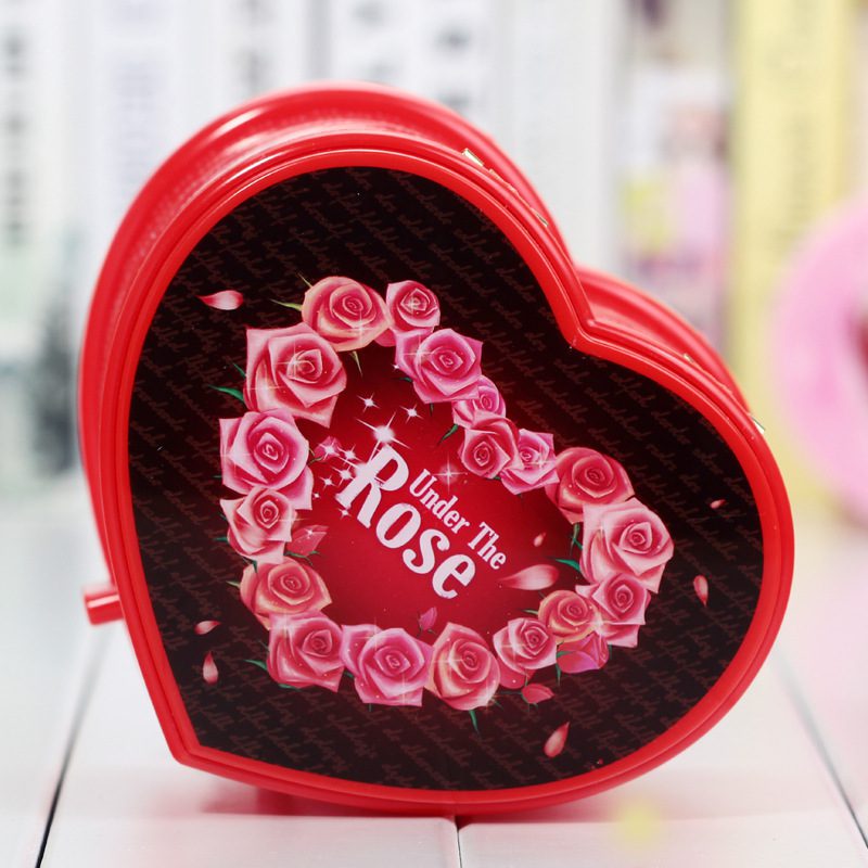 Holiday gifts double layer heart with drawer storage box couple lovers music box ornaments jewelry storage bins wedding decor