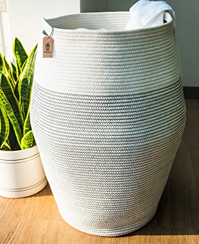 Goodpick Laundry Hamper | Woven Cotton Rope Dirty Clothes Hamper Tall Kids Curver Laundry Basket Large, 25.6" Height