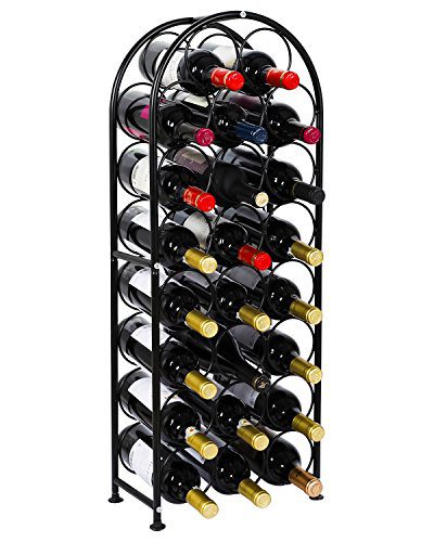 PAG 23 Bottles Arched Free-Standing Floor Metal Wine Rack Holders Stands with 4 Adjustable Foot Pads, Black