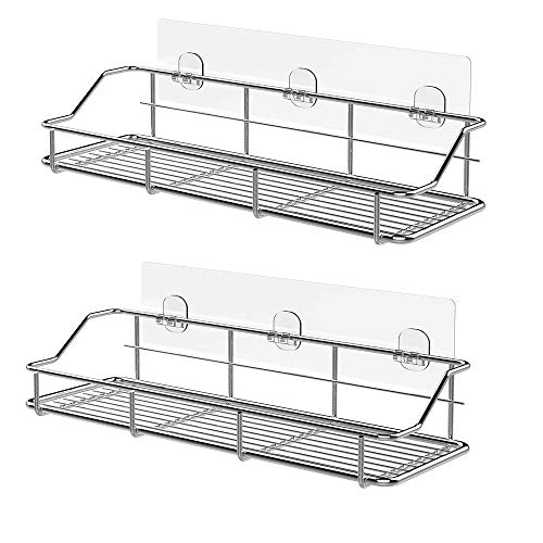 KESOL Adhesive Shower Caddy Bathroom Organizer Wall Shelf Storage Basket for Kitchen & Bathroom Accessories, SUS304 Stainless Steel, No Drilling- 2 Pack