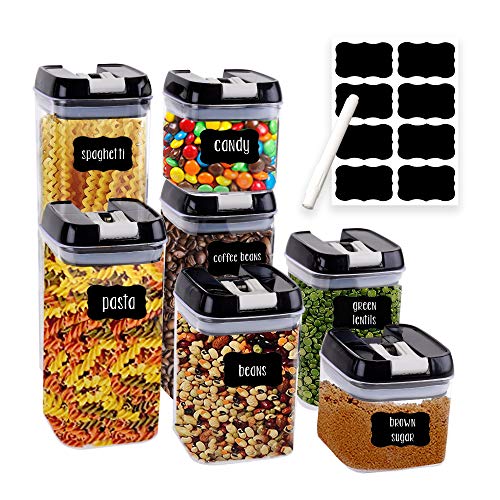 Airtight Food Storage Containers for Pantry Organization and Storage by Simply Gourmet. 7-Piece Set + 16 FREE Chalkboard Labels & Marker. Air Tight Containers for Food - Perfect for Kitchen Storage