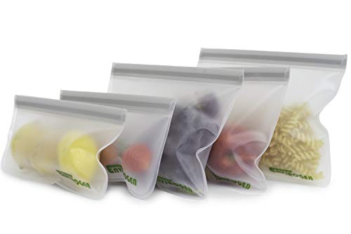 Envirogen Reusable Storage Bags (5 pack) for Food | Kids Snacks | Resealable | Freezer | Lunch Sandwiches | Fruit | EXTRA THICK | Leakproof | Travel Items
