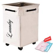 LuxUnik Rolling Laundry Basket, Laundry Basket with Wheels Foldable Waterproof Laundry Hamper for Clothing Organization with Two Mesh Hanging Storage Bags