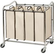 Simplehouseware 4-Bag Heavy Duty Rolling Laundry Sorter Cart, Chrome