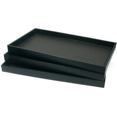 FindingKing 3 Black Leather Jewelry Display Trays Showcase Displays