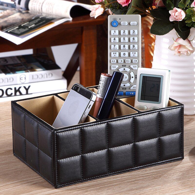 PU Leather Storage Boxes Luxury for Remote Control Phone Cosmetic Make Up Container Home Office Car Organizer Black White