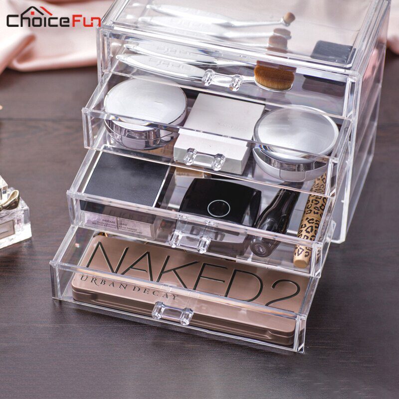 CHOICE FUN Home Desktop Vanity Acrylic 4 Drawers Cosmetic Make Up Organizer Clear Plastic Makeup Storage Box For Jewelry