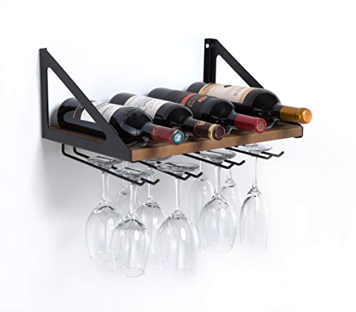 JackCubeDesign MK478A - Wall Mount Wine Rack with Glass Holder (Wood)