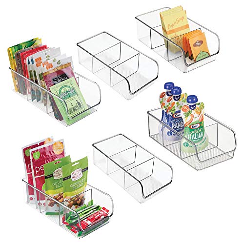 mDesign Plastic Food Packet Kitchen Storage Organizer Bin Caddy - Holds Spice Pouches, Dressing Mixes, Hot Chocolate, Tea, Sugar Packets in Pantry, Cabinets or Countertop - 6 Pack - Clear