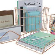 Sorbus Desk Organizer Set, 5-Piece Desk Accessories Set Includes Pencil Cup Holder, Letter Sorter, Letter Tray, Hanging File Organizer, and Sticky Note Holder for Home or Office (Copper/Rose Gold)