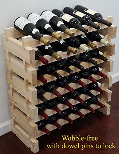 DisplayGifts 36 Bottle Capacity Stackable Storage Wine Rack, Wobble-free, Thicker Wood, WN36