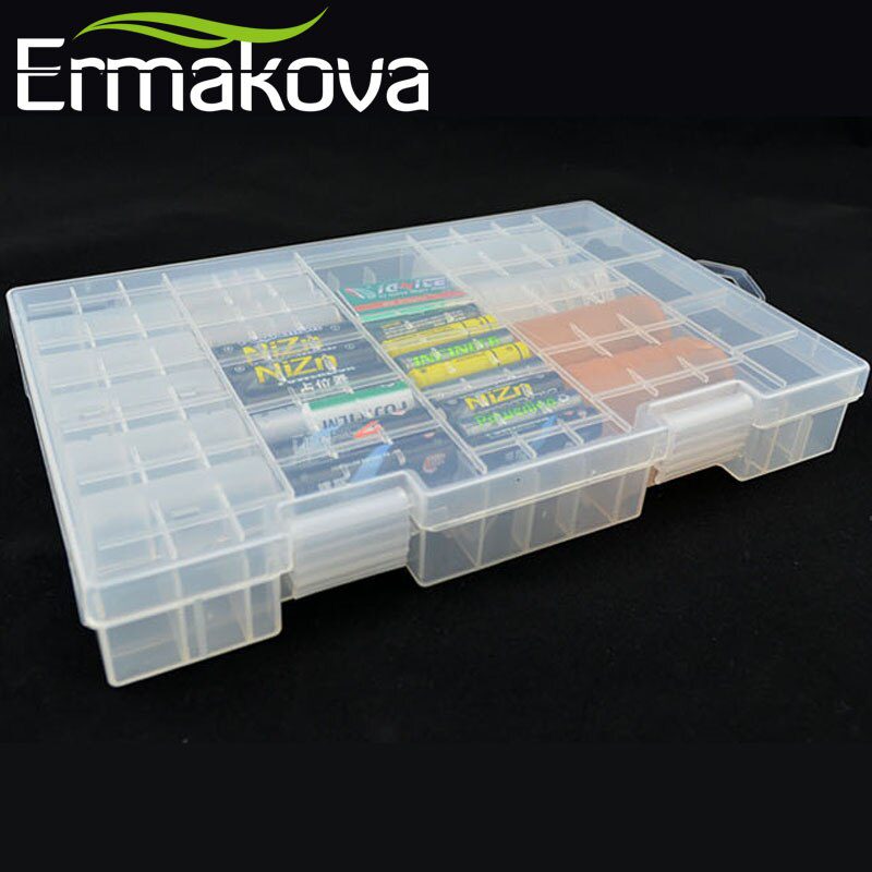ERMAKOVA 27.5cm Hard Plastic Transparent Battery Organizer Battery Case Container Battery Holder Storage Box AAA AA C D 9V