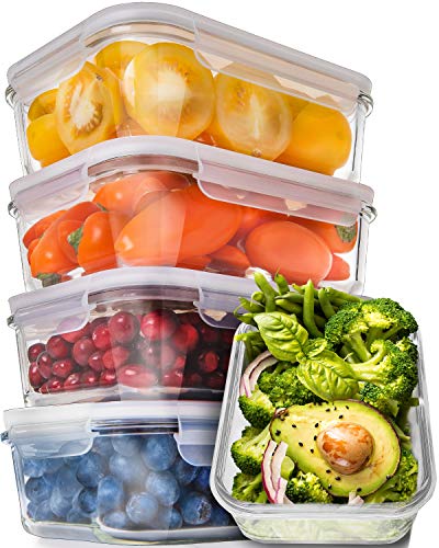 [5-Pack,30oz] Glass Meal Prep Containers - Food Prep Containers with Lids Meal Prep - Glass Food Storage Containers Airtight - Lunch Containers Portion Control Containers - BPA Free Container