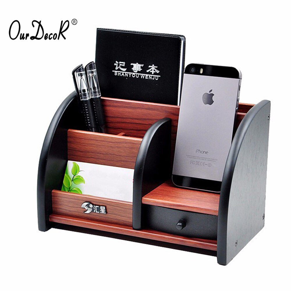 Wooden High-grade multifunctional Desk Stationery Organizer Storage Box Pen Pencil Box Jewelry Makeup Holder Case Brown