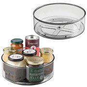 mDesign Plastic Lazy Susan Spinning Food Storage Turntable for Cabinet, Pantry, Refrigerator, Countertop - Spinning Organizer for Spices, Condiments, Baking Supplies - 9" Round, 2 Pack - Smoke Gray