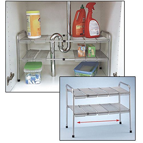 ATB 2 Tier Expandable Adjustable Under Sink Shelf Storage Shelves Kitchen Organizer