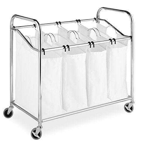 Whitmor 4 Section Rolling Laundry Sorter - 4 Removable Heavy Duty Bags - Chrome