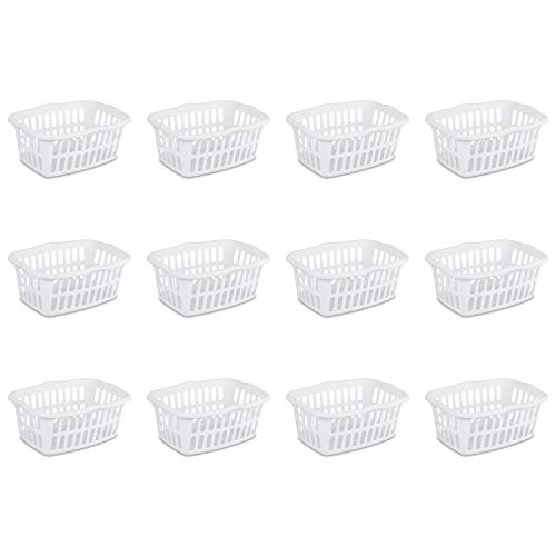 Sterilite 12458012 1.5 Bushel/53 Liter Rectangular Laundry Basket, White, 12-Pack