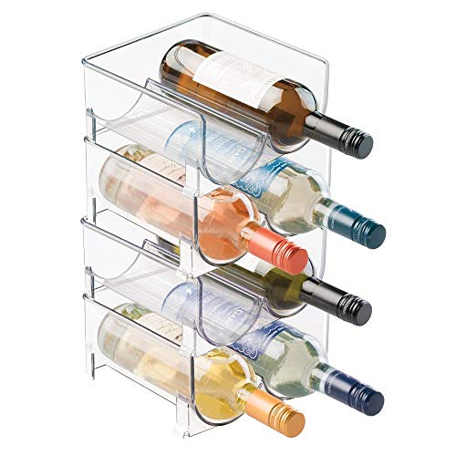 mDesign Plastic Free-Standing Wine Rack Storage Organizer for Kitchen Countertops, Table Top, Pantry, Fridge - Holds Wine, Beer, Pop/Soda, Water Bottles - Stackable, 2 Bottles Each, 4 Pack - Clear