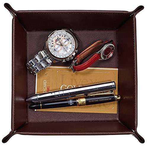 OARIE Jewelry Tray, Valet Tray PU Leather Catchall Tray for Men Key Wallet Coin Box Travel Valet Tray(Brown)