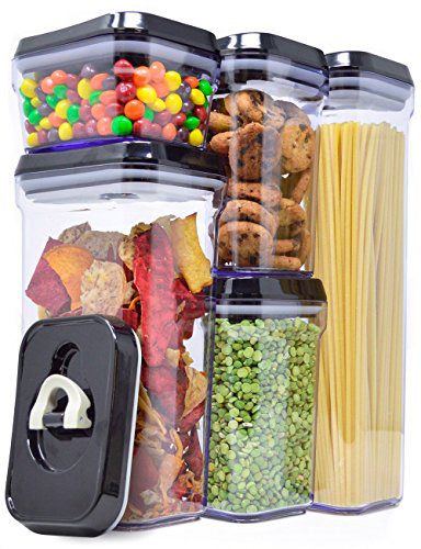 Zeppoli Air-Tight Food Storage Container Set - 5-Piece Set - Durable Plastic - BPA Free - Clear Plastic with Black Lids