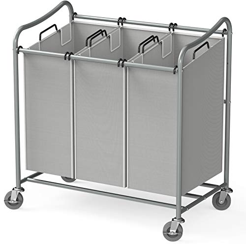 Simple Houseware Heavy-Duty 3-Bag Laundry Sorter Cart, Grey