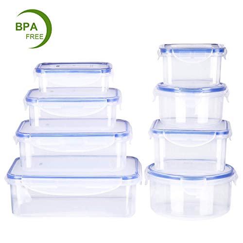 Deik Food Storage Containers, BPA-Free Plastic Food Container Set with Locking Lids-Keep Food Fresh with Airtight Seal, Safe for Dishwasher, Freezer, Microwave, 8-Piece Set, FDA Approved