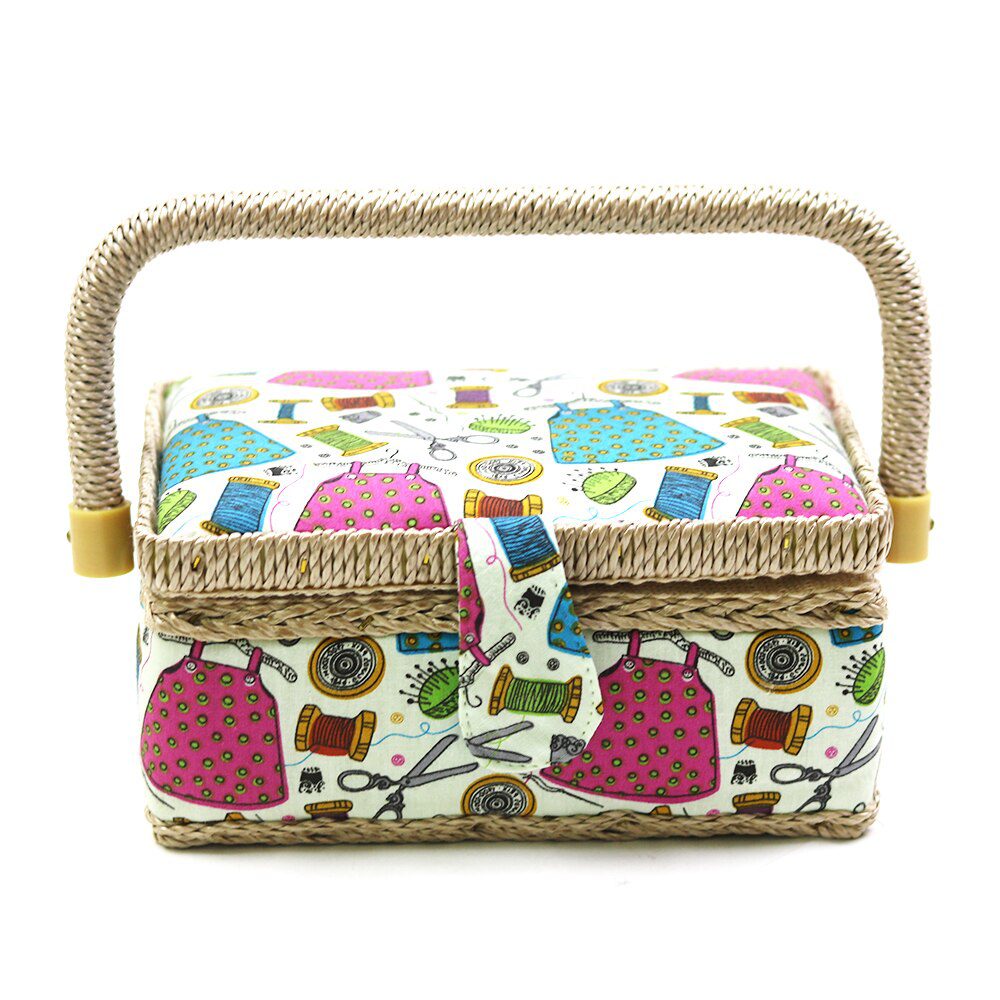 Novelty Sewing Pattern Sewing Storage Basket Wooden Jewelry Storage Box Portable Cosmetic Organizer Case Travel Bins