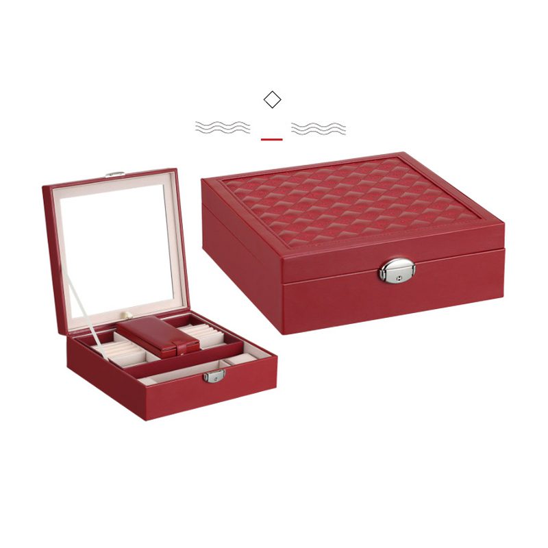 Luxury Leather Jewelry Box Colorful PU Jewel Case With Mirror Creative Storage Box 1 Piece Free Shipping