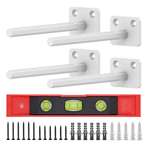 Solid Steel Floating Shelf Brackets, 6 Inch Blind Shelf Supports 4 Pcs Powder Coated Hidden Shelf Brackets for Home Décor, Storage, Organization - Spirit Level, Screws and Wall Plugs Included