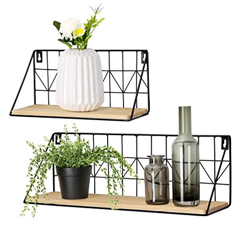 Wall Mounted Floating Shelves Set of 2 Rustic Metal Wire Storage Shelves