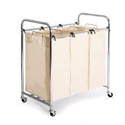 Seville Classics Mobile 3-Bag Heavy-Duty Laundry Hamper Sorter Cart