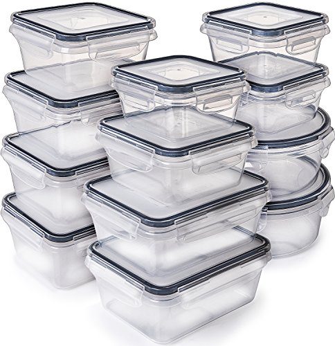[12-Pack] Food Storage Containers with Lids - Plastic Food Containers with lids - Plastic Containers with lids - Airtight Leak Proof Easy Snap Lock and BPA Free Plastic Container Set for Kitchen Use