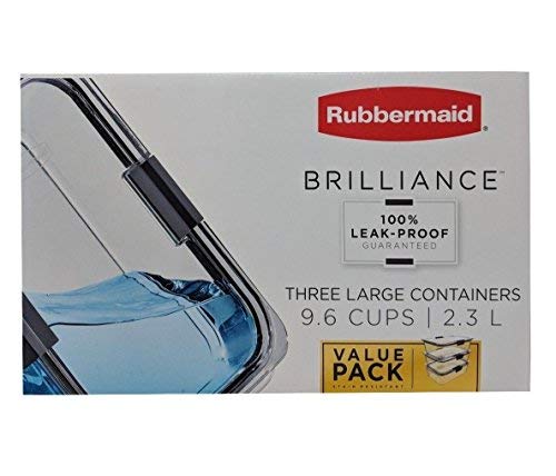Rubbermaid 2046927 Brilliance Food Storage Container, Large, 9.6 Cup, Clear, 3-Pack,