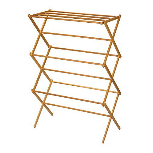Household Essentials 6524 Tall Indoor Folding Wooden Clothes Drying Rack | Dry Laundry and Hang Clothes | Bamboo