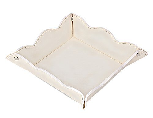 LISRSC Leather Valet Tray for Women,Trinket Jewelry Cosmetic Organizer Catchall Tray for Desk Dresser Nightstand (Off White)