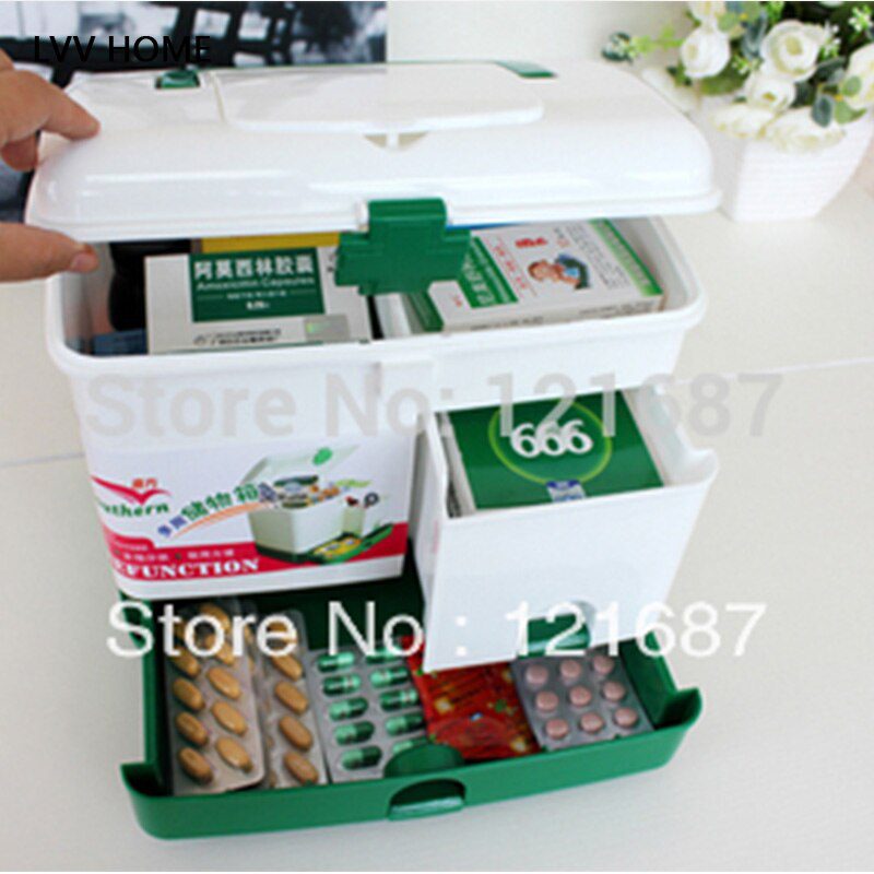 LVV HOME Large-capacity household medicine box/Portable first aid kit Drug storage box Double-layer medicine box