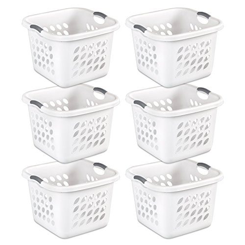 Sterilite 12178006 1.5 Bushel/53 Liter Ultra Square Laundry Basket, White Basket w/ Titanium Inserts, 6-Pack