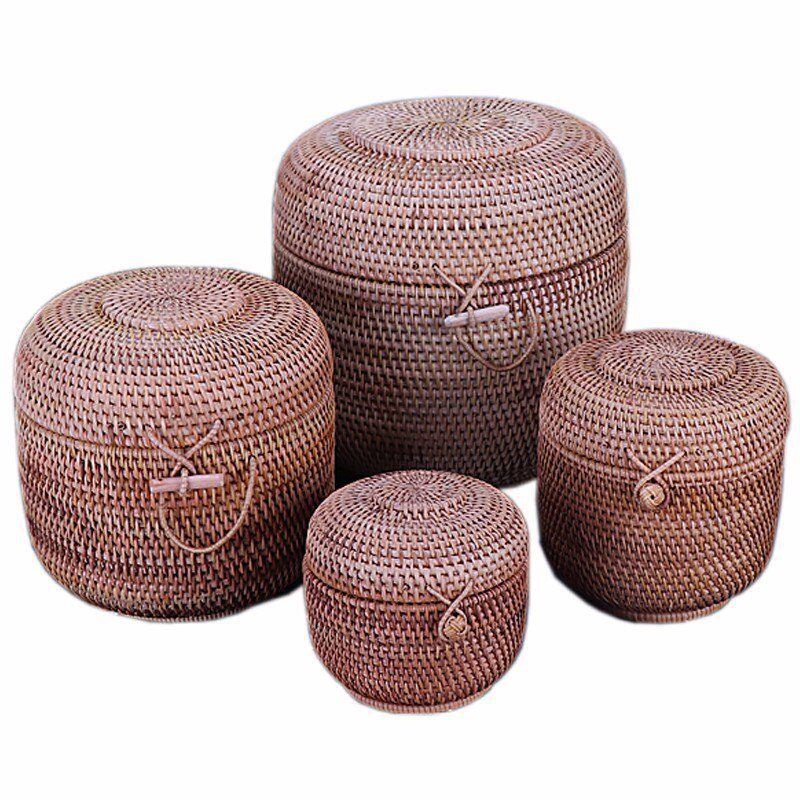Rattan Weave Food Container Storage Box Handmade Organizer Kitchen Breathable Cans For Bulk Products Banks Jars Caps Jug Lock