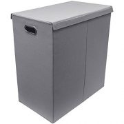 Sorbus Laundry Hamper with Lid Closure – Foldable Double Sorter Detachable Cover and Divider, Built-in Handles for Easy Transport Grey