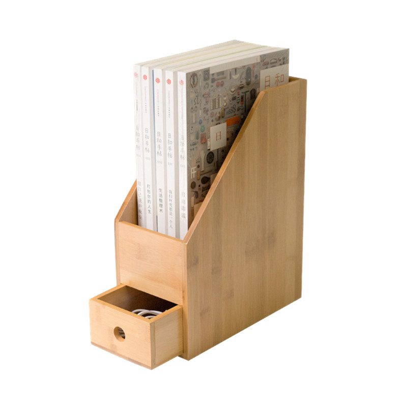 Bamboo Office File Rack Desk Organizer with Drawer Study Room Book Shelf A4 Paper Storage Holder Eco Natural Storage Box