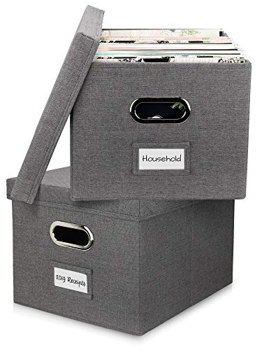 Beautiful File Organizer Box Set of 2 - Collapsible Linen Filing Boxes for Easy File Folder Storage - Organize Your Documents and Hanging Files in Style