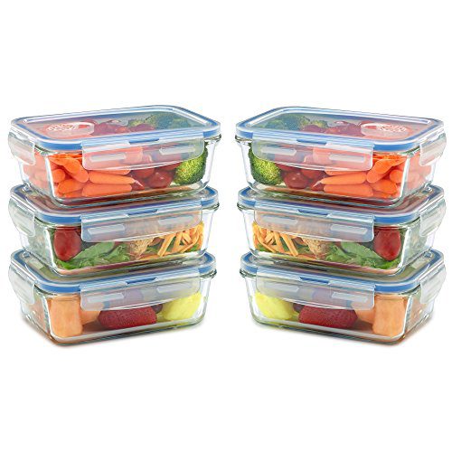 Glass Meal Prep Containers for Food Storage and Prep w/Snap Locking Lids Airtight & Leak Proof - BPA Free - Oven, Dishwasher, Microwave, Freezer Safe - Odor and Stain Resistant
