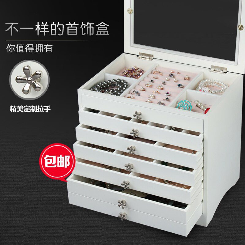 2016 Storage Box Organizer Organizador Wooden Korea High-capacity Multi-layer Princess Covered Watch Necklace Earrings Cabinets