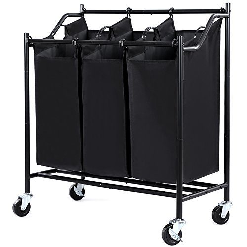 SONGMICS 3-Bag Rolling Laundry Sorter Cart Heavy-Duty Sorting Hamper W' Removable Bags & Brake Casters Black URLS70H