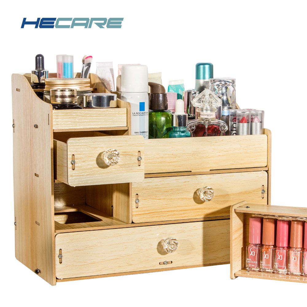 HECARE DIY Wooden Storage Box Makeup Organizer Jewelry Container Wood Drawer Organizer Handmade Cosmetic Storage Organizer Box