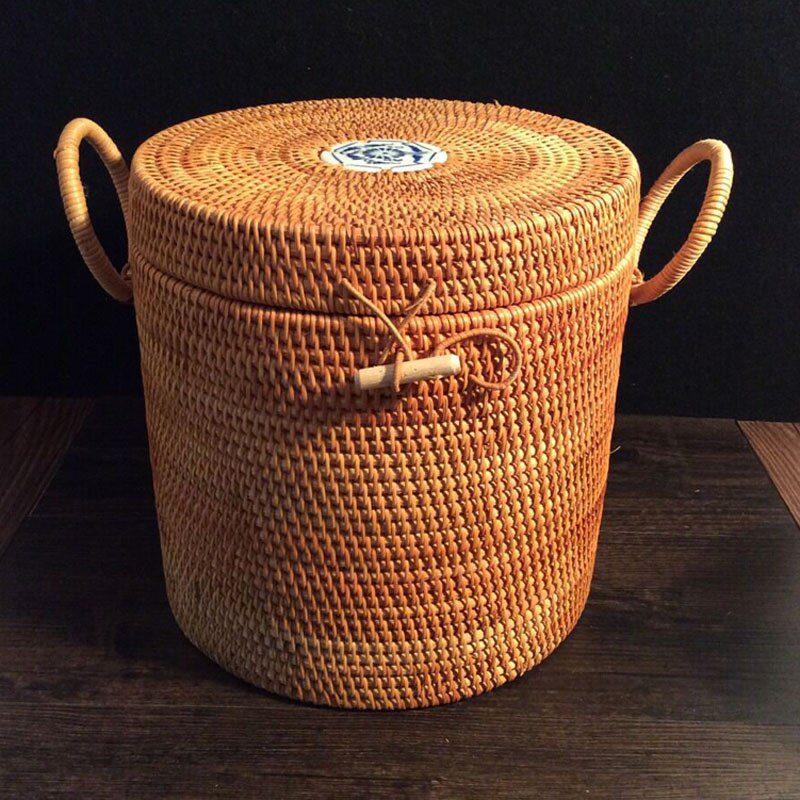 Vietnam Rattan Woven blue & white porcelain tea tin handmade Puer tea cakes box Packaging gift boxes food container storage box