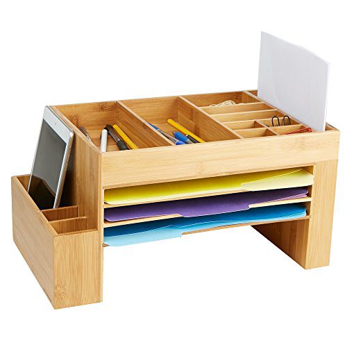 Mind Reader BMFILORG-BRN Desk File Organizer, 16 Compartments, Desk, Storage Saver, Office, Home, Eco Friendly Bamboo Brown