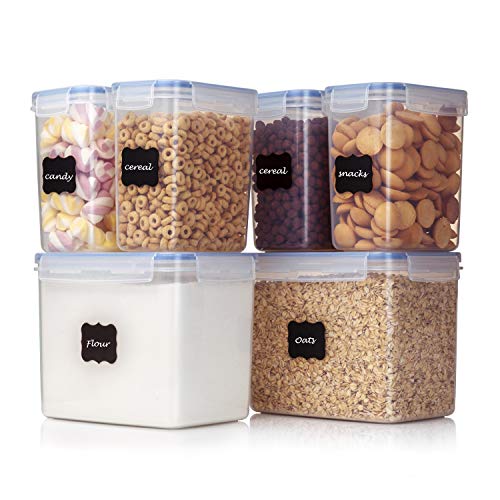 Vtopmart Airtight Food Storage Containers 6 Pieces - Plastic PBA Free Kitchen Pantry Storage Containers for Sugar,Flour and Baking Supplies - Dishwasher Safe - 24 Free Labels and 1 Marker