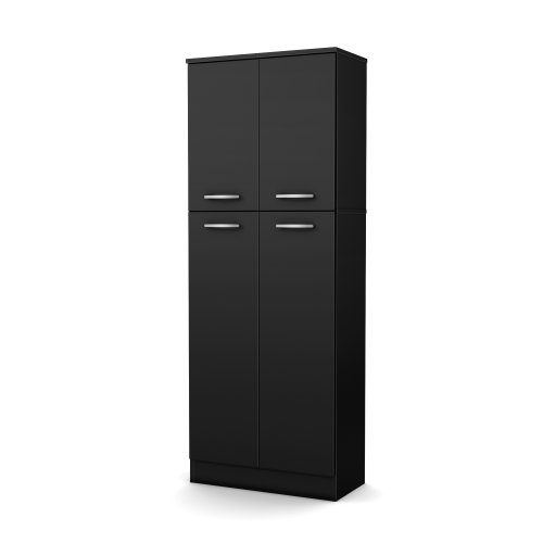 South Shore 4-Door Storage Pantry with Adjustable Shelves, Pure Black